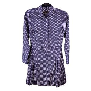 BANANA REPUBLIC Navy Ditsy Floral Buttons Front Long Sleeves Dress Petite Size 4